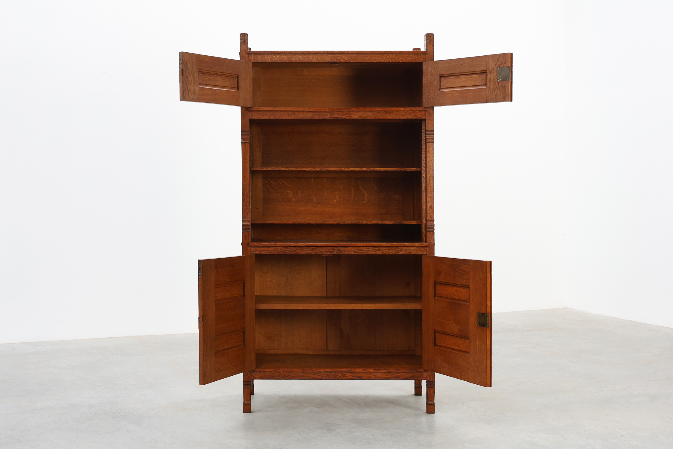 Jugendstil oak cabinet with open shelf section, Netherlands ca. 1900thumbnail